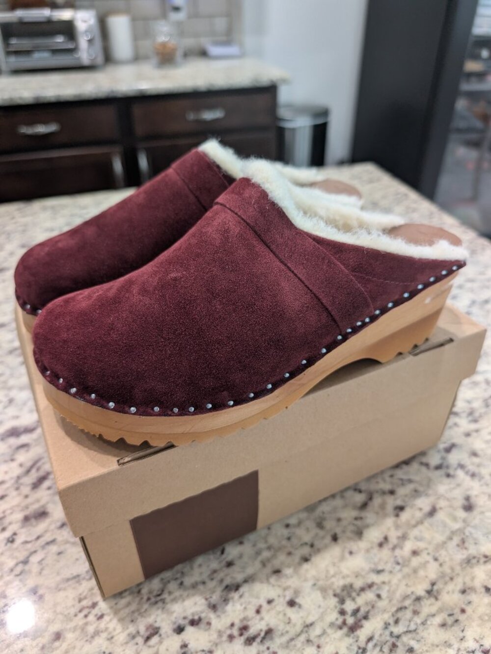 Troentorp Scarlet Red Suede Munch Wood Lined Clog